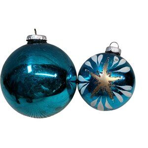 Blue West Germany Gold Star Solid Round Glass Christmas Tree Ornament Retro‎ Vtg